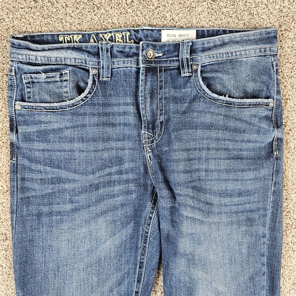 TK Axel Jeans Mens 37x31 Blue Slim Bootcut Cowboy Western Distressed Workwear - Picture 3 of 14